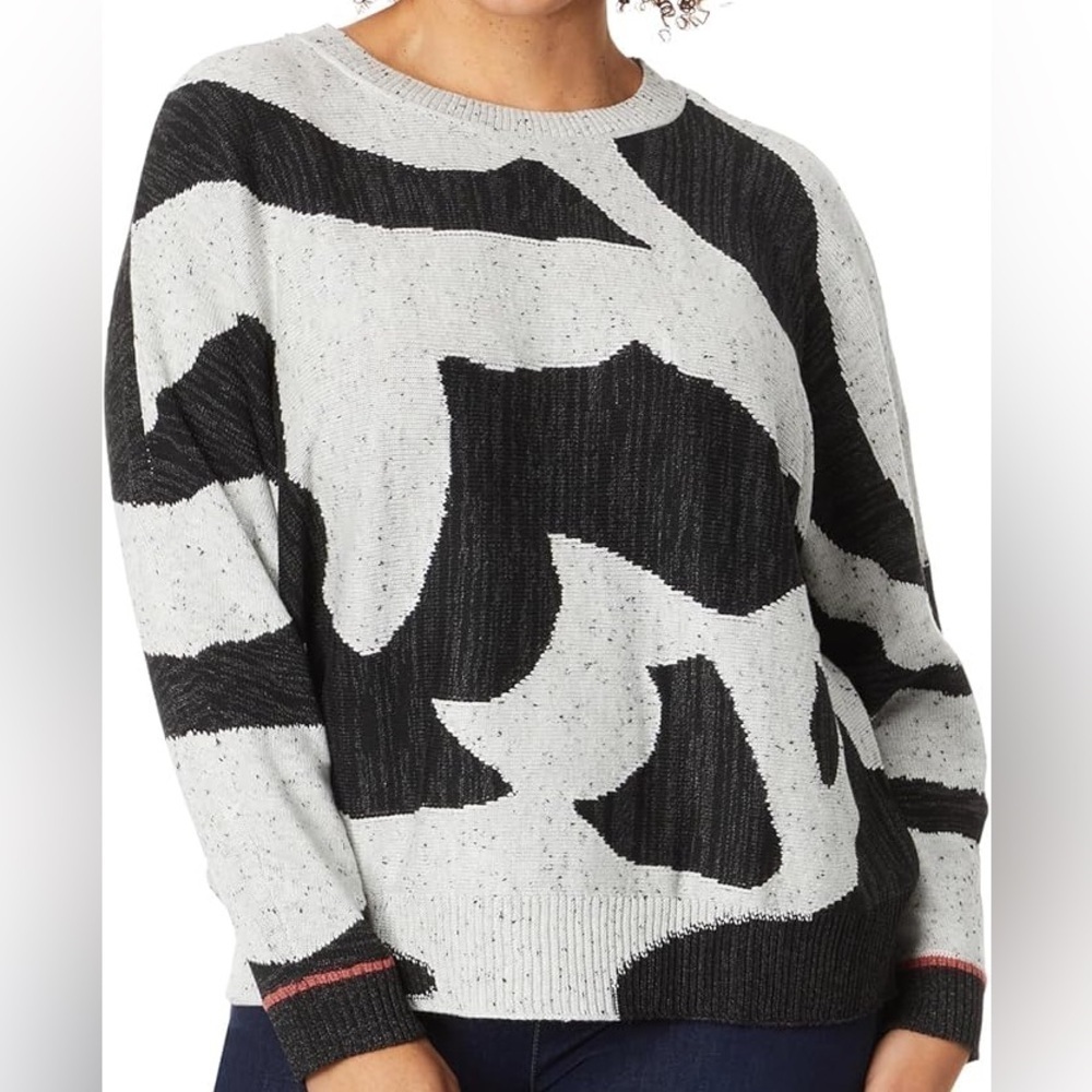 NWT Nic + Zoe Dusk Days Sweater 1X Black Gray Abstract Crewneck Knit Plus Size